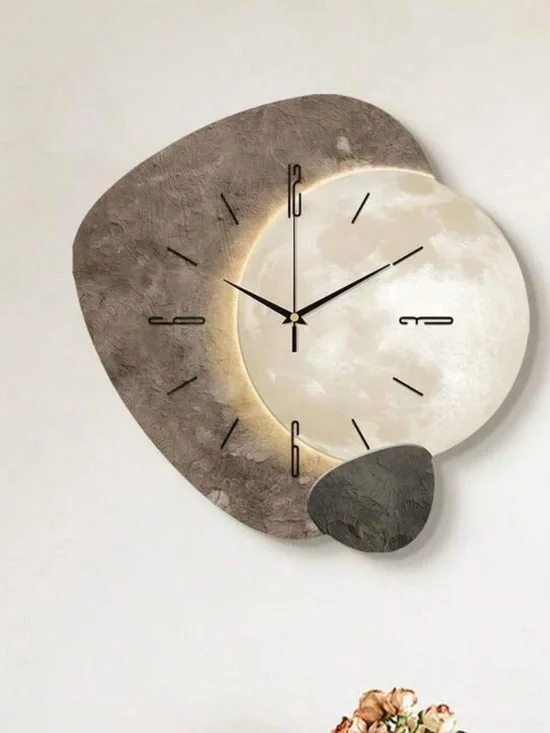 Veloura Modern Moon Wall Clock - Taupe and White Aesthetic Home Decor - Picture 5 of 9